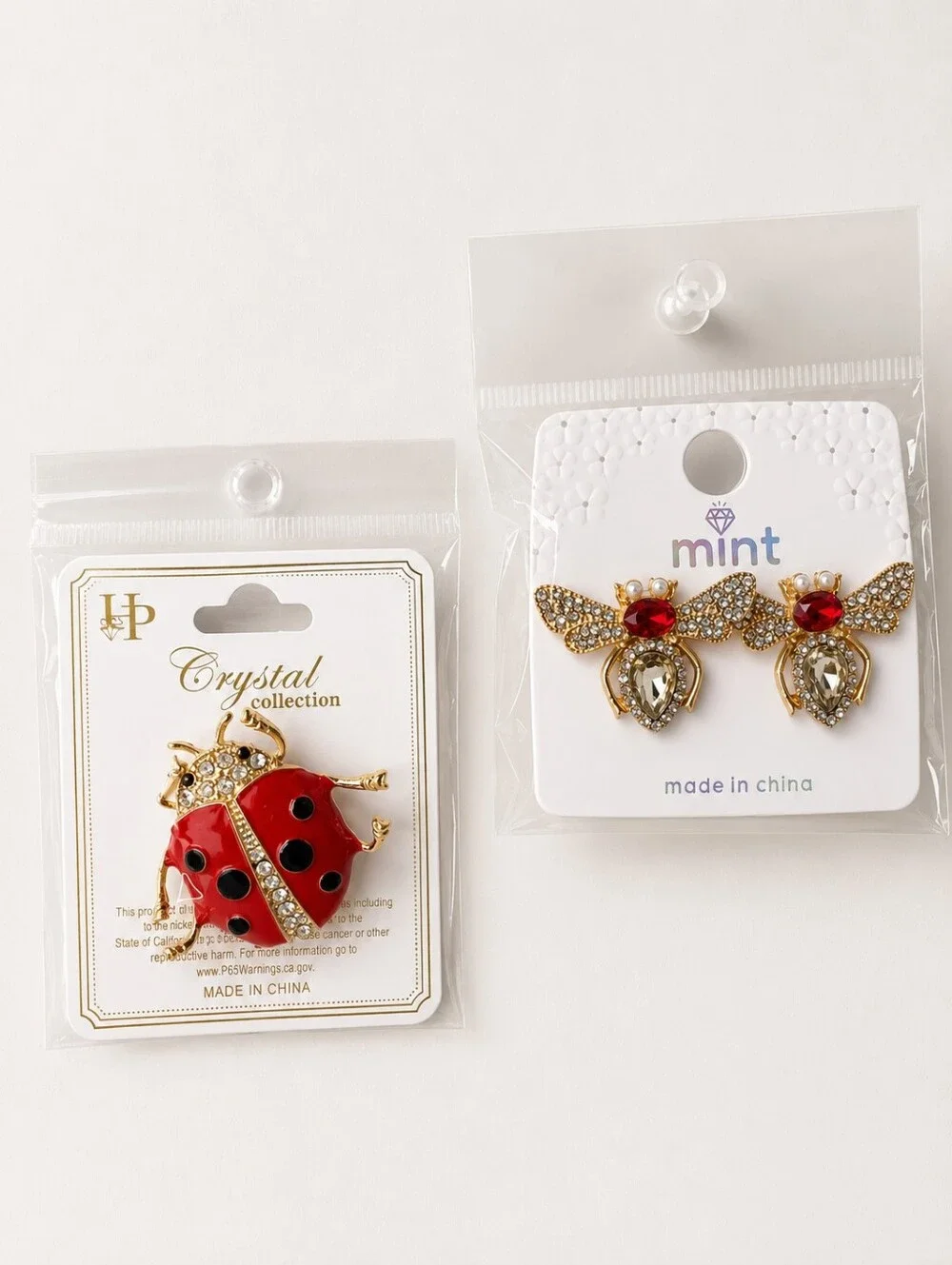 2pc Women's Bee Earrings and Ladybug Broch Set